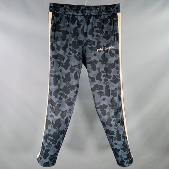 PALM ANGELS Size XL Navy Black Camouflage Polyester Drawstring Casual Pants - Picture 1 of 10